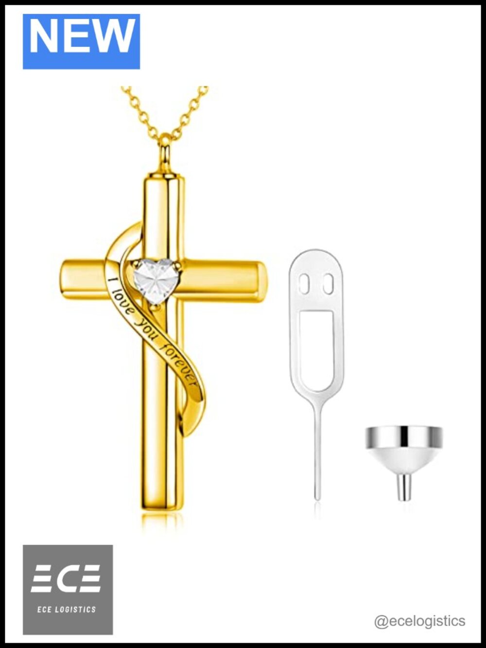SOULMEET 10k Gold Cross Urn Necklace Birthstone Ash Locket